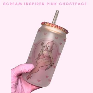 Scream Ghostface Glass Cup Bling Lid, Horror Movie Cup, Scream Franchise